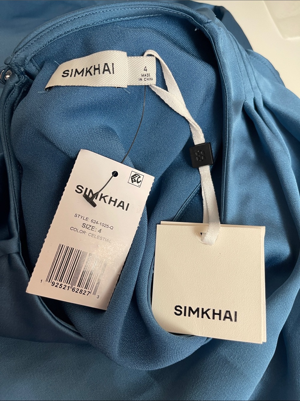JONATHAN SIMKHAI Izel Cape Satin Blue Maxi Dress Size 4 - Picture 9 of 10